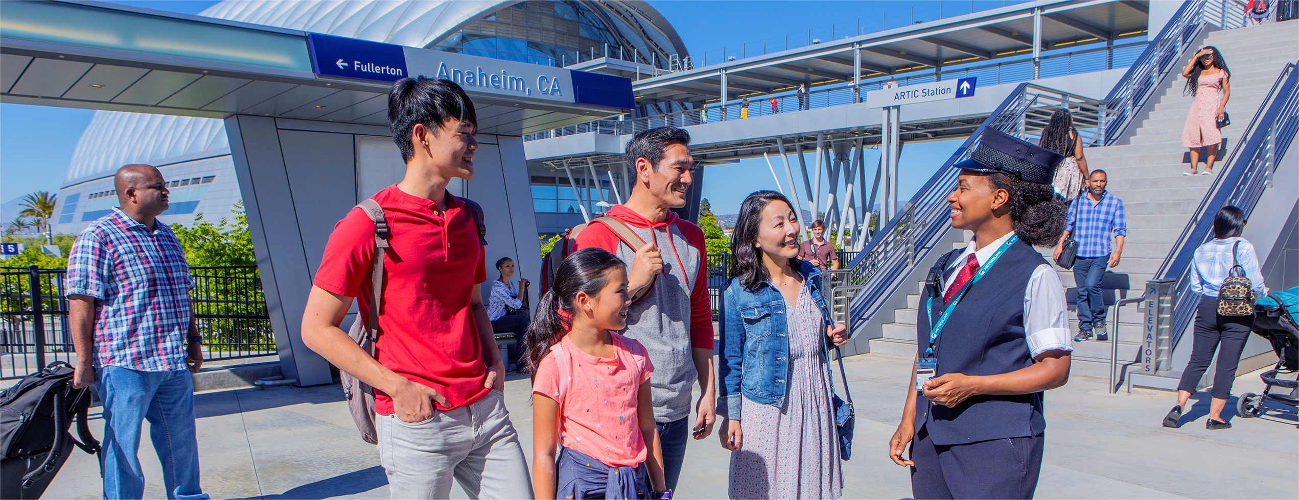 family at the train station